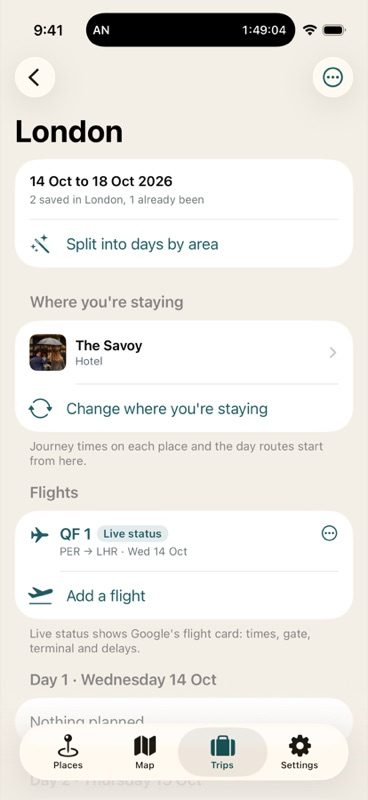A trip with dates, stay and flight